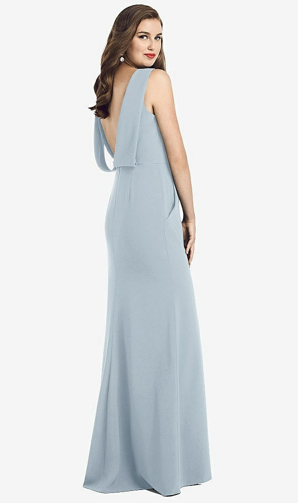 Front View - Mist Draped Backless Crepe Dress with Pockets