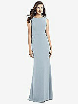 Rear View Thumbnail - Mist Draped Backless Crepe Dress with Pockets