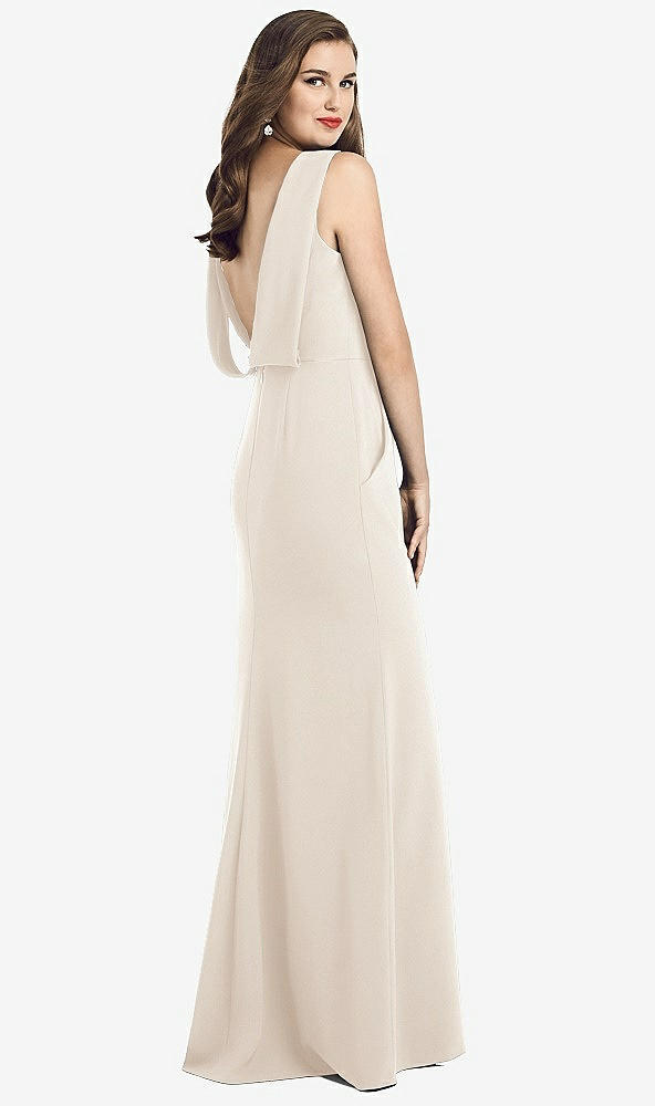 Front View - Oat Draped Backless Crepe Dress with Pockets