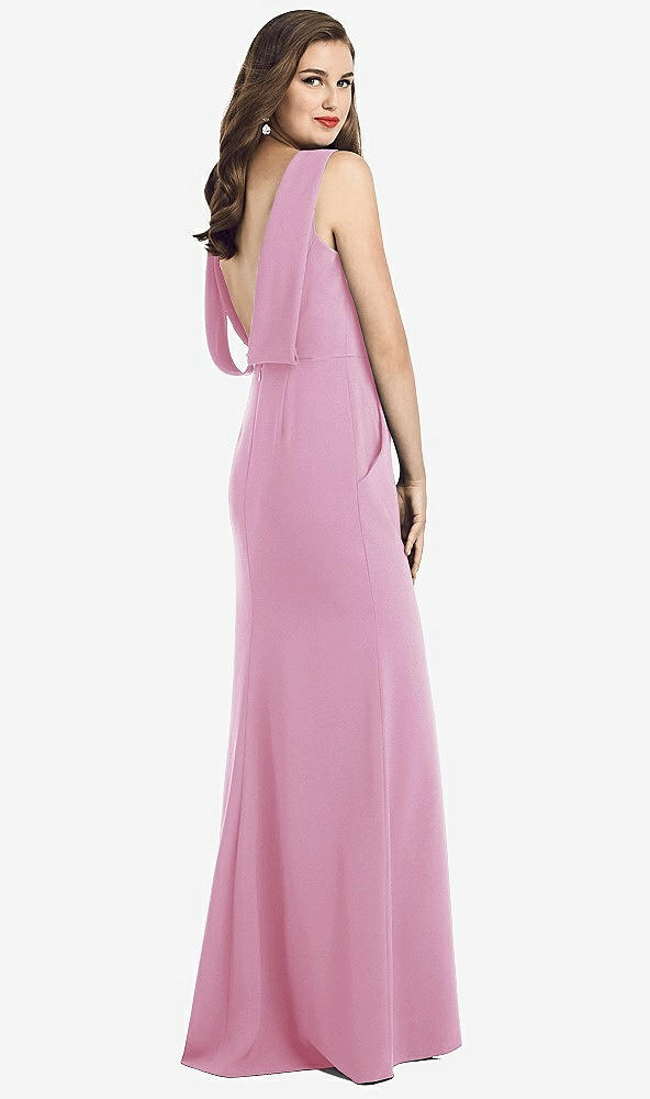 Front View - Powder Pink Draped Backless Crepe Dress with Pockets