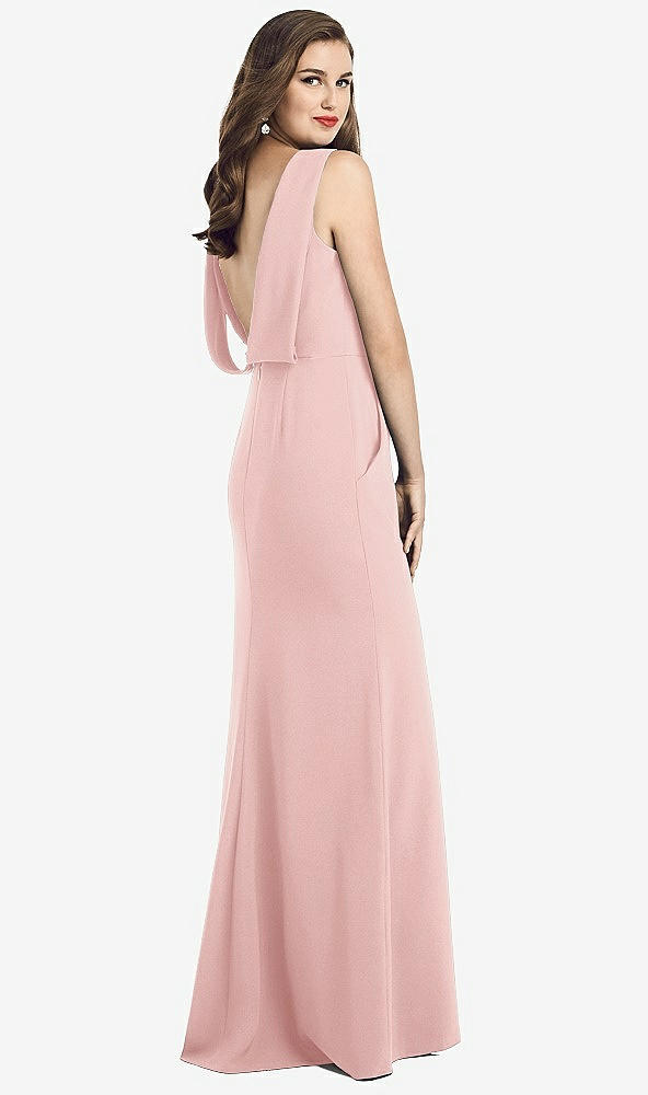 Front View - Rose Draped Backless Crepe Dress with Pockets