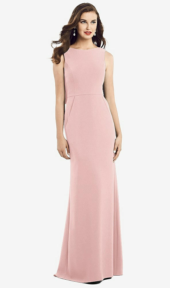Back View - Rose Draped Backless Crepe Dress with Pockets