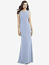 Rear View Thumbnail - Sky Blue Draped Backless Crepe Dress with Pockets