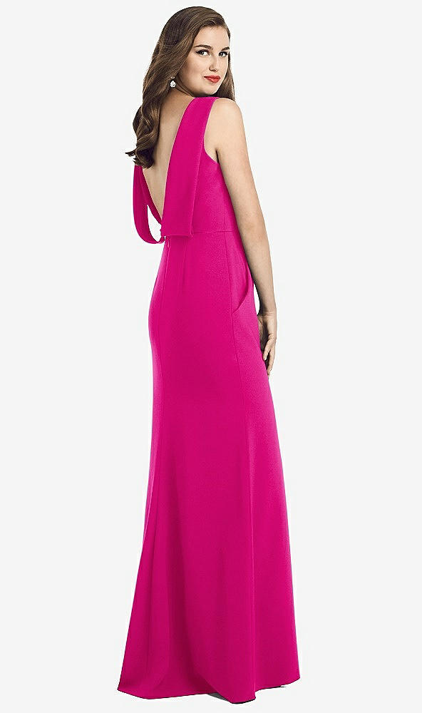 Front View - Think Pink Draped Backless Crepe Dress with Pockets