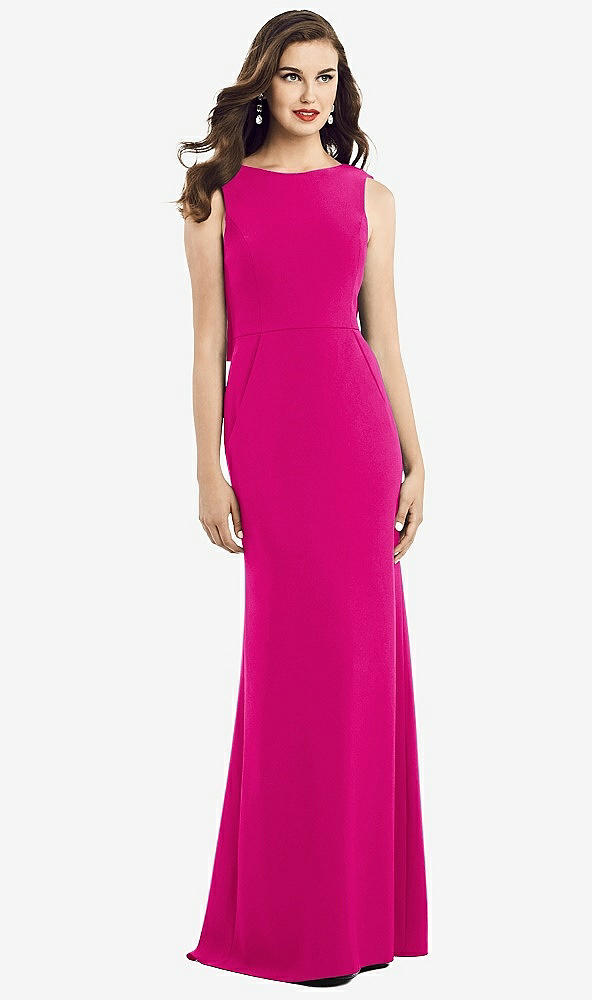 Back View - Think Pink Draped Backless Crepe Dress with Pockets