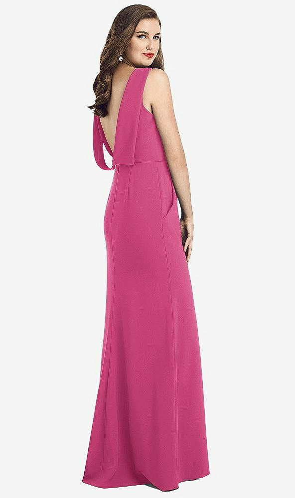 Front View - Tea Rose Draped Backless Crepe Dress with Pockets