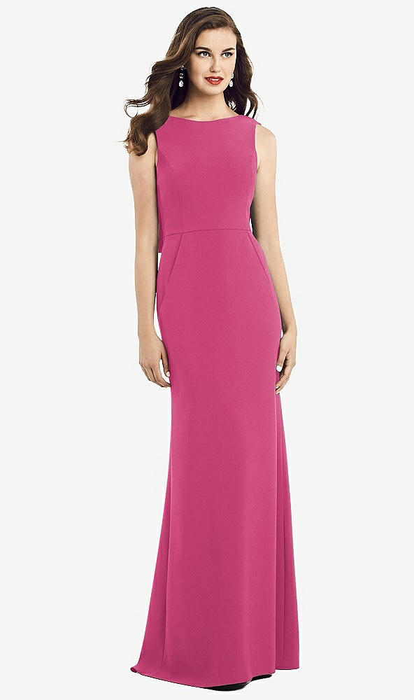 Back View - Tea Rose Draped Backless Crepe Dress with Pockets