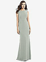 Rear View Thumbnail - Willow Green Draped Backless Crepe Dress with Pockets