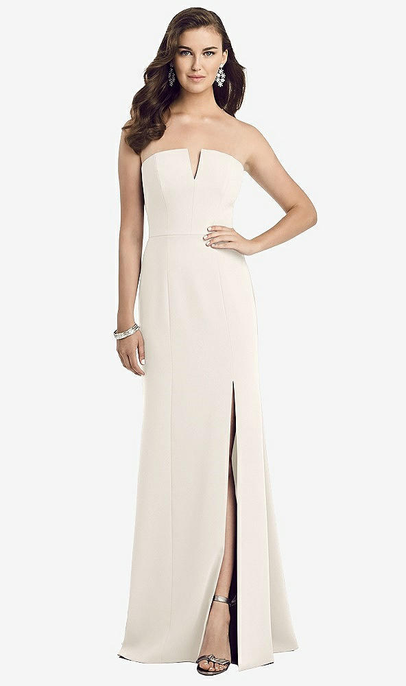 Front View - Ivory Strapless Notch Crepe Gown with Front Slit