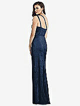 Rear View Thumbnail - Midnight Navy One-Shoulder Twist Metallic Trumpet Gown