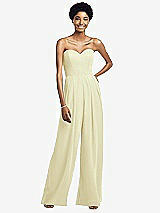 Front View Thumbnail - Butter Yellow Strapless Chiffon Wide Leg Jumpsuit with Pockets
