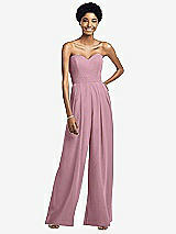 Front View Thumbnail - Dusty Pink Strapless Chiffon Wide Leg Jumpsuit with Pockets