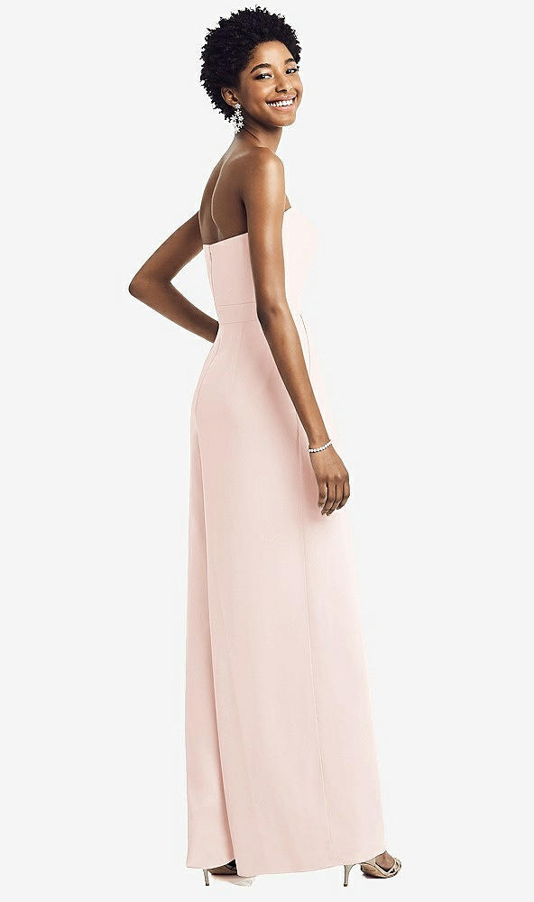 Back View - Blush Strapless Chiffon Wide Leg Jumpsuit with Pockets