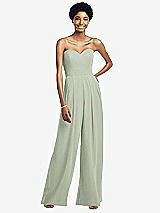 Front View Thumbnail - Celadon Strapless Chiffon Wide Leg Jumpsuit with Pockets