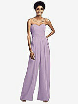 Front View Thumbnail - Pale Purple Strapless Chiffon Wide Leg Jumpsuit with Pockets