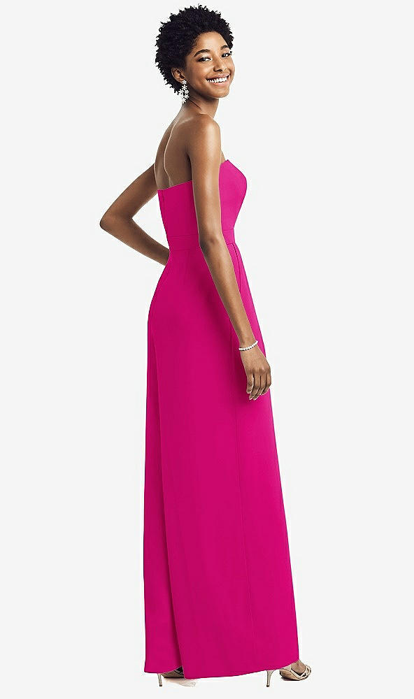 Back View - Think Pink Strapless Chiffon Wide Leg Jumpsuit with Pockets