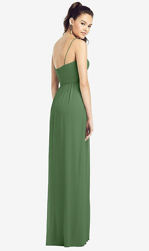 Back View - Vineyard Green Slim Spaghetti Strap Chiffon Dress with Front Slit
