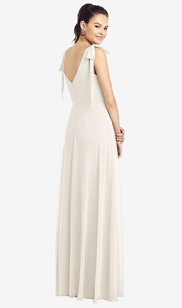 Back View - Ivory Bow-Shoulder V-Back Chiffon Gown with Front Slit