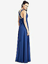 Rear View Thumbnail - Classic Blue & Light Nude Adjustable Strap Illusion Neck Chiffon Gown