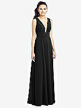 Front View Thumbnail - Black & Light Nude Adjustable Strap Illusion Neck Chiffon Gown