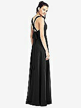 Rear View Thumbnail - Black & Light Nude Adjustable Strap Illusion Neck Chiffon Gown