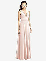 Front View Thumbnail - Blush & Light Nude Adjustable Strap Illusion Neck Chiffon Gown