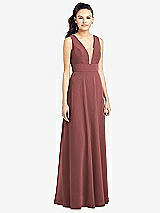 Front View Thumbnail - English Rose & Light Nude Adjustable Strap Illusion Neck Chiffon Gown