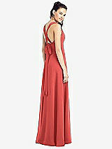 Rear View Thumbnail - Perfect Coral & Light Nude Adjustable Strap Illusion Neck Chiffon Gown