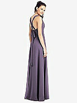 Rear View Thumbnail - Lavender & Light Nude Adjustable Strap Illusion Neck Chiffon Gown