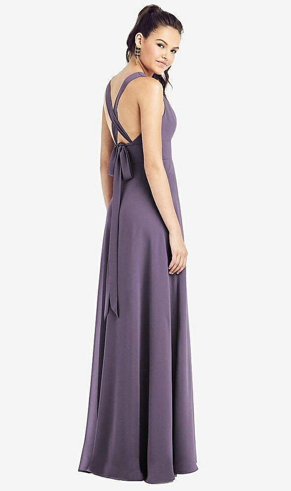 Back View - Lavender & Light Nude Adjustable Strap Illusion Neck Chiffon Gown