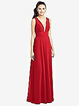 Front View Thumbnail - Parisian Red & Light Nude Adjustable Strap Illusion Neck Chiffon Gown