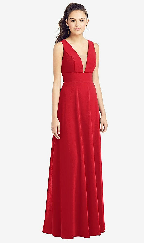 Front View - Parisian Red & Light Nude Adjustable Strap Illusion Neck Chiffon Gown