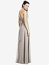Rear View Thumbnail - Taupe & Light Nude Adjustable Strap Illusion Neck Chiffon Gown