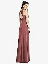 Rear View Thumbnail - English Rose Open-Back Jewel Neck Trumpet Gown with Front Slit