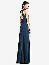Rear View Thumbnail - Sofia Blue Open-Back Jewel Neck Trumpet Gown with Front Slit