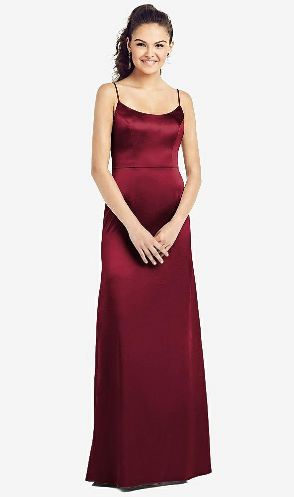 Front View - Burgundy Slim Spaghetti Strap V-Back Trumpet Gown