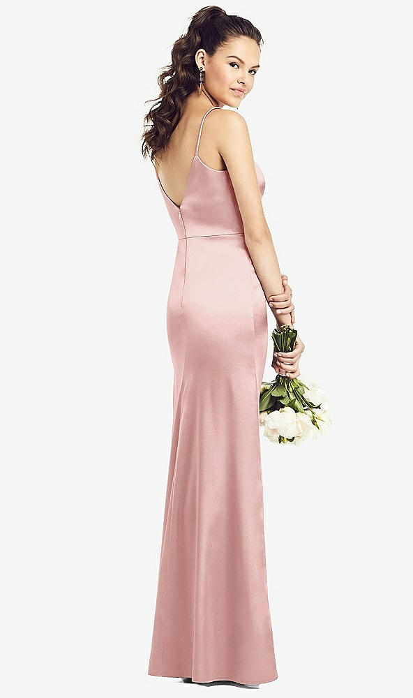 Back View - Rose Slim Spaghetti Strap V-Back Trumpet Gown