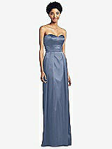Front View Thumbnail - Larkspur Blue Sweetheart Strapless Pleated Skirt Dress with Pockets