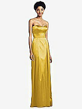 Front View Thumbnail - Marigold Sweetheart Strapless Pleated Skirt Dress with Pockets