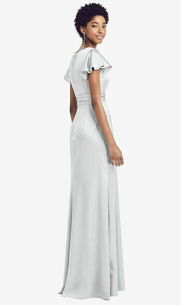 Back View - Sterling Flutter Sleeve Draped Wrap Stretch Maxi Dress