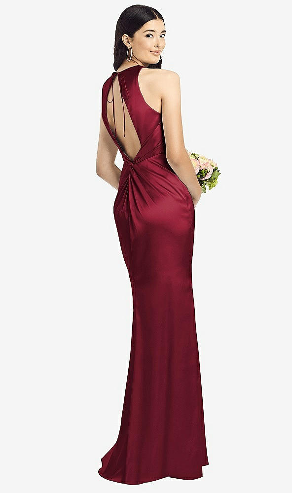 Front View - Burgundy Sleeveless Open Twist-Back Maxi Dress