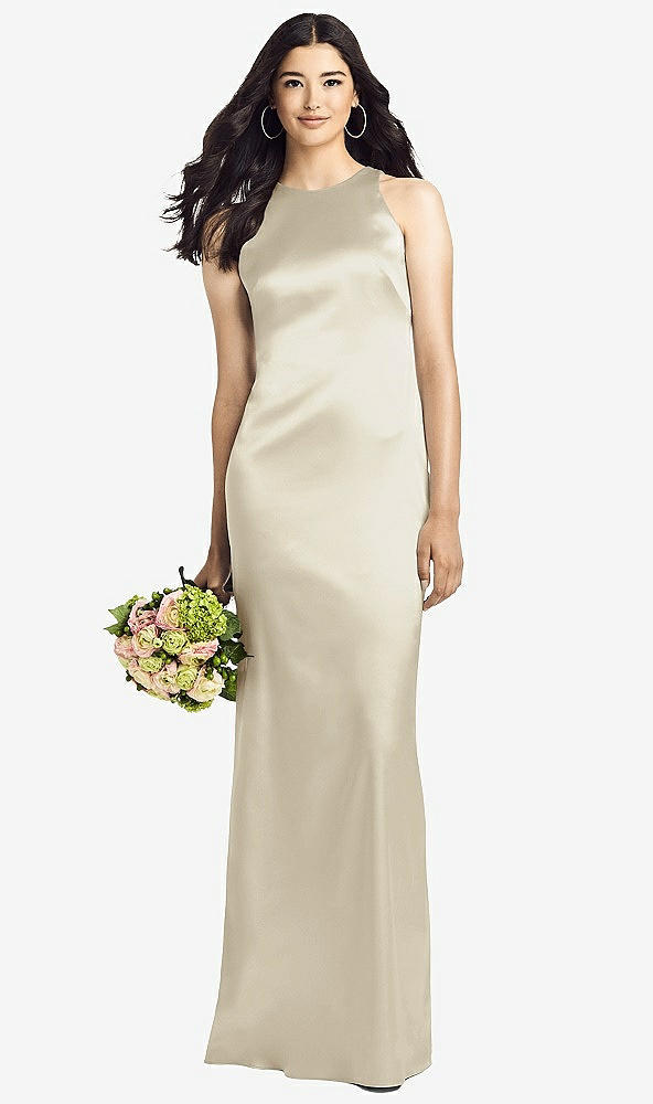 Back View - Champagne Sleeveless Open Twist-Back Maxi Dress