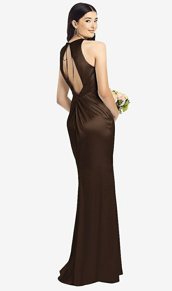 Front View - Espresso Sleeveless Open Twist-Back Maxi Dress