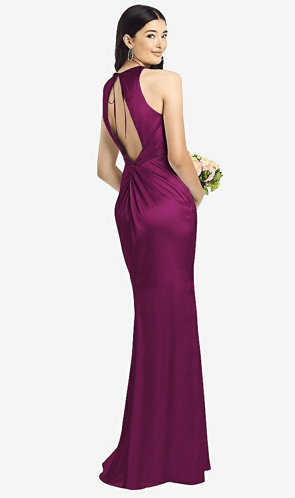 Front View - Merlot Sleeveless Open Twist-Back Maxi Dress