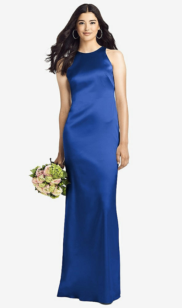 Back View - Sapphire Sleeveless Open Twist-Back Maxi Dress