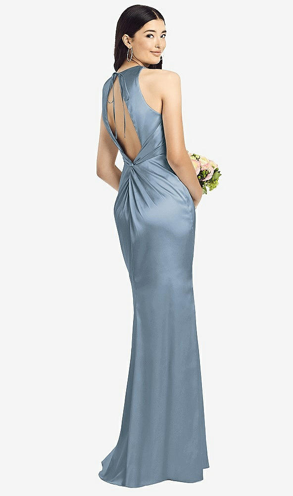 Front View - Slate Sleeveless Open Twist-Back Maxi Dress