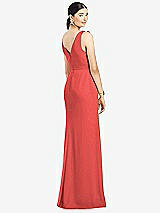 Rear View Thumbnail - Perfect Coral Sleeveless Ruffled Wrap Chiffon Gown