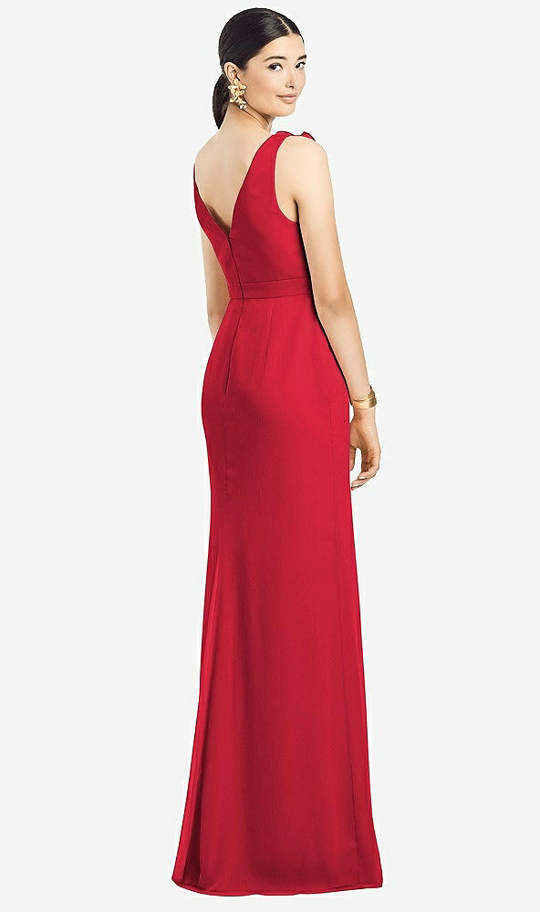 Back View - Flame Sleeveless Ruffled Wrap Chiffon Gown