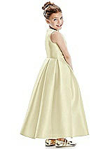 Rear View Thumbnail - Butter Yellow Faux Wrap Pleated Skirt Satin Twill Flower Girl Dress with Bow
