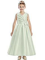 Front View Thumbnail - Mint Green Faux Wrap Pleated Skirt Satin Twill Flower Girl Dress with Bow
